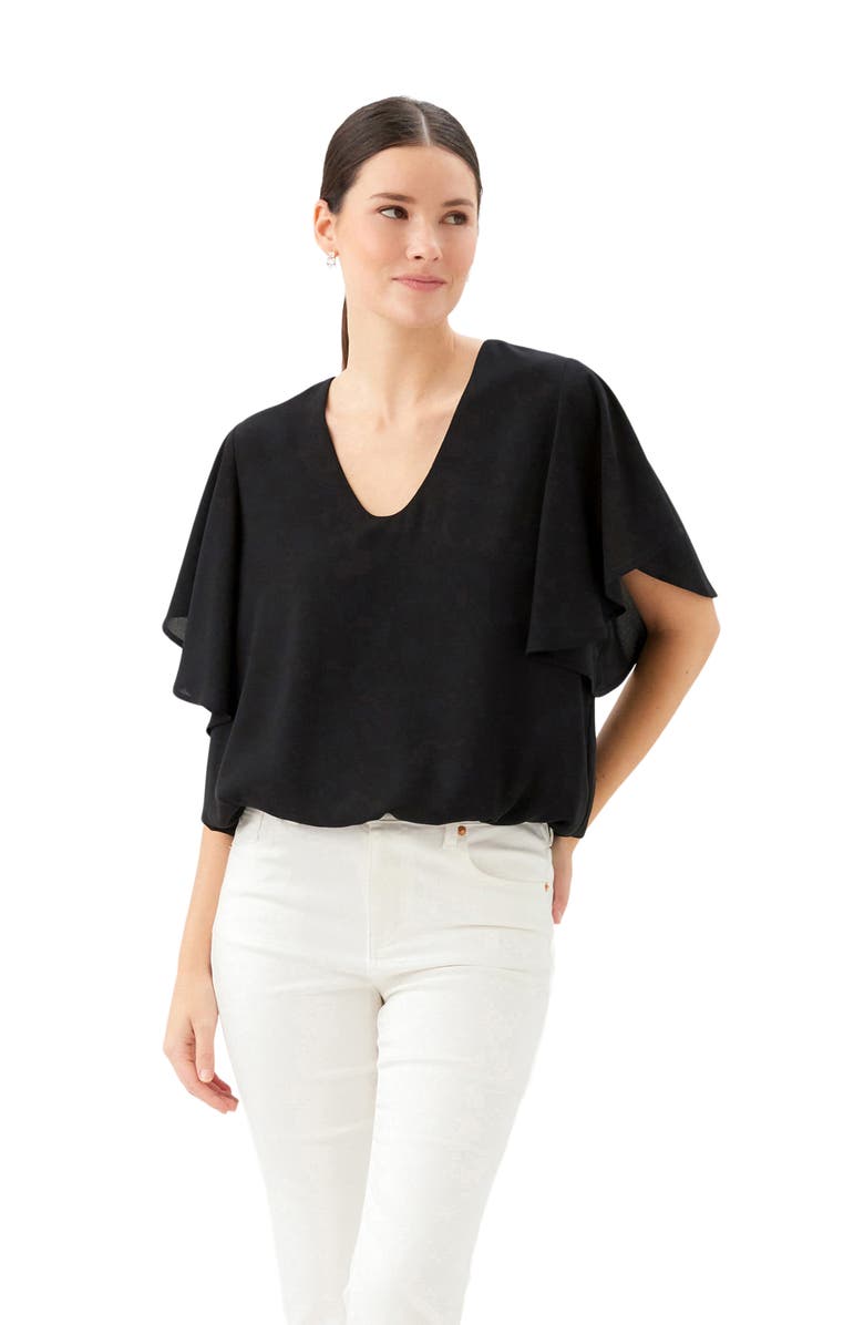 Karen Kane Flutter Sleeve V-Neck Top, Alternate, color, Black