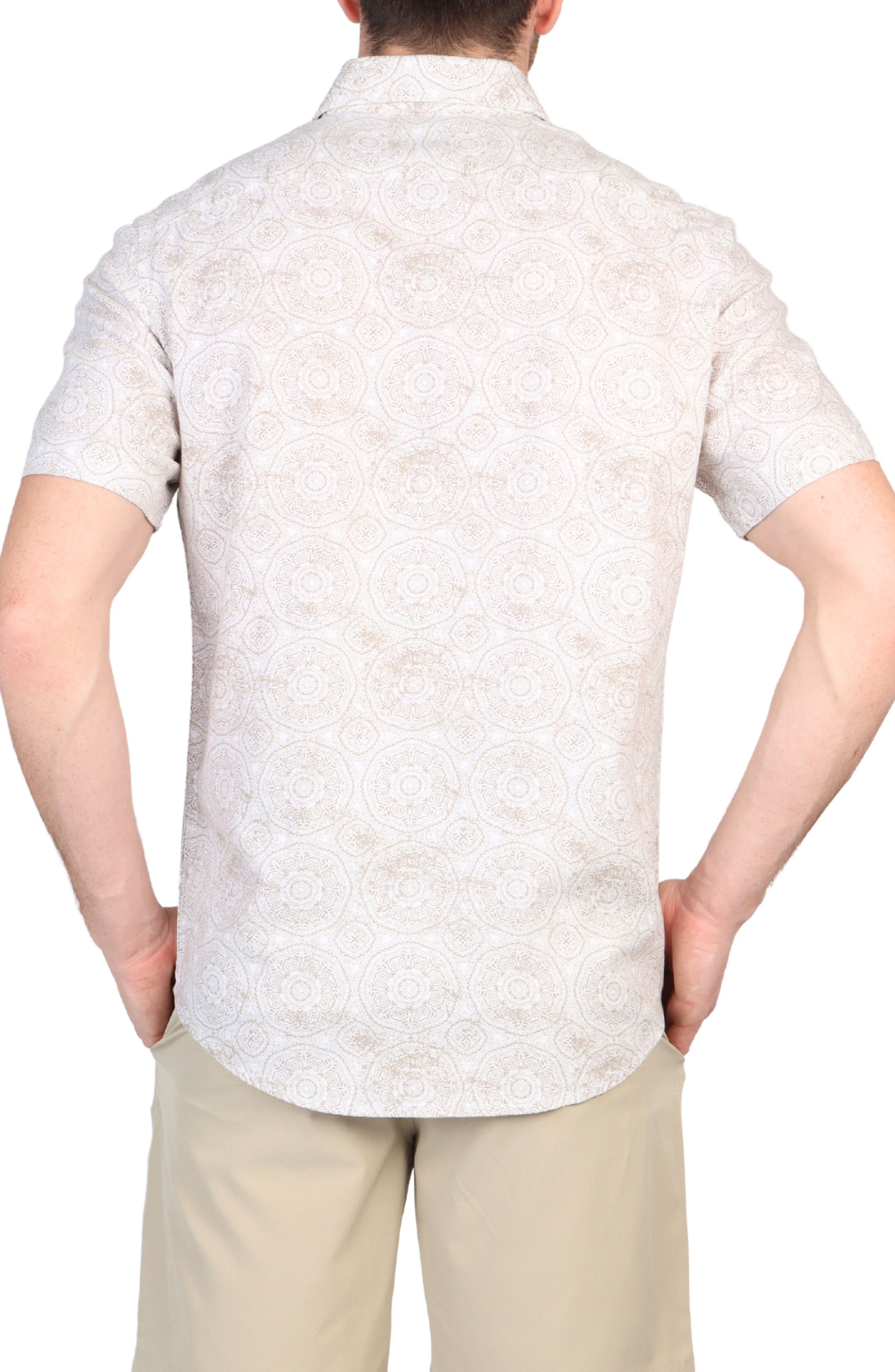 Batik Print Linen Blend Short Sleeve Button-Down Shirt - image 2