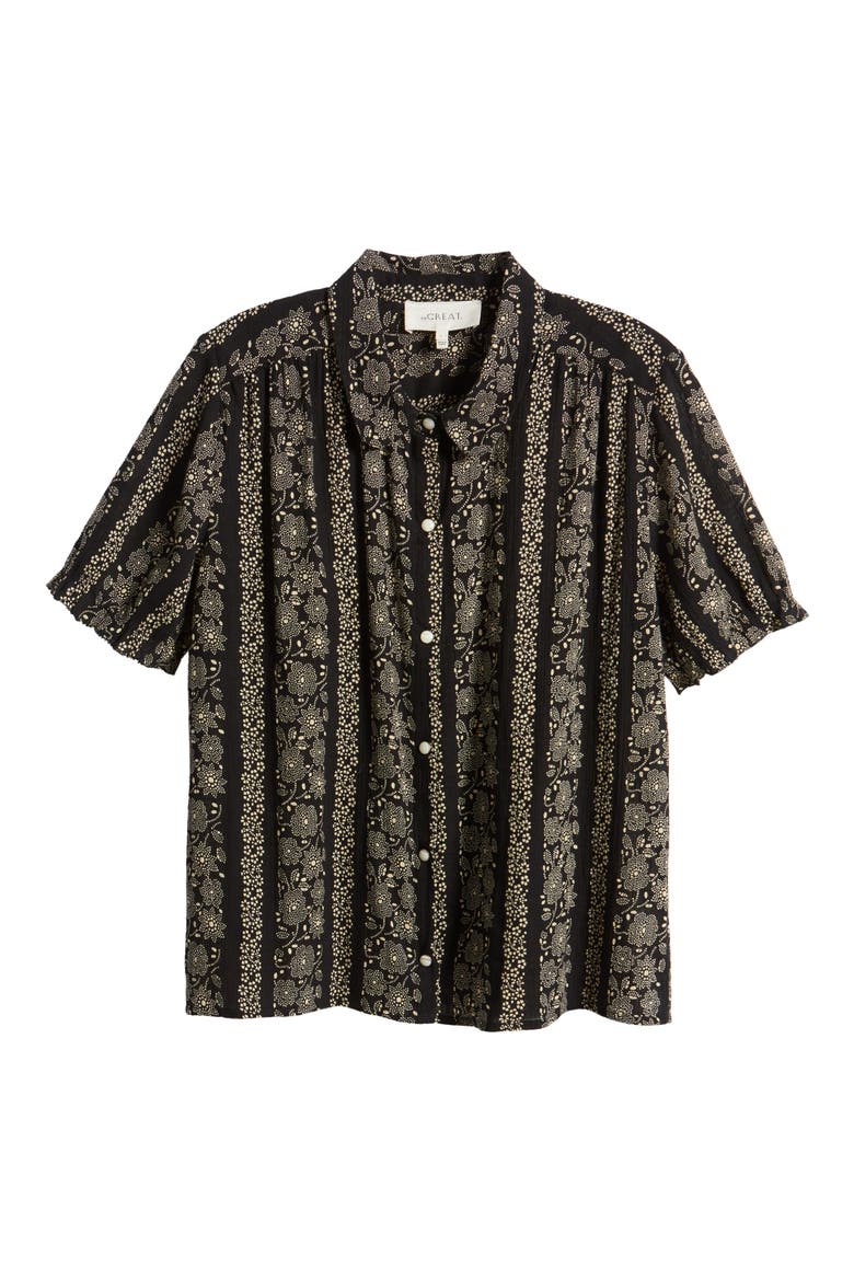 The Kerchief Short Sleeve Cotton Button-Up Shirt, Alternate, color, BLACK /CREAM TOKEN FLORAL