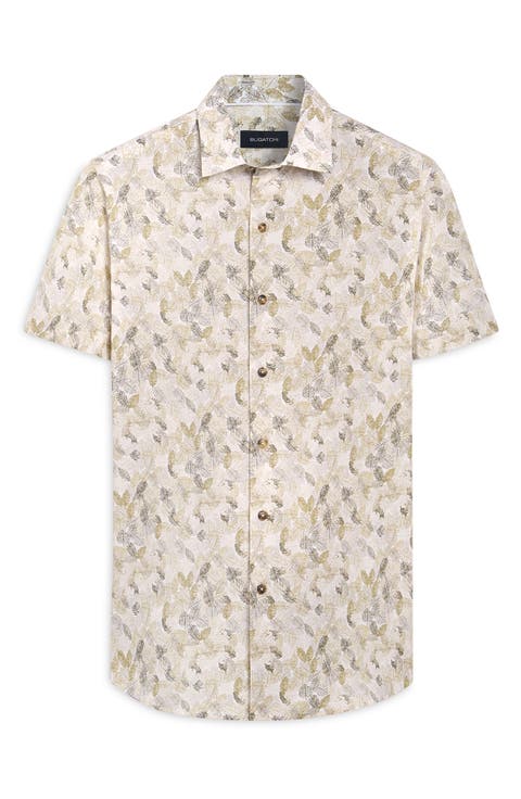 Orson Leaf Print Short Sleeve Button-Up Shirt