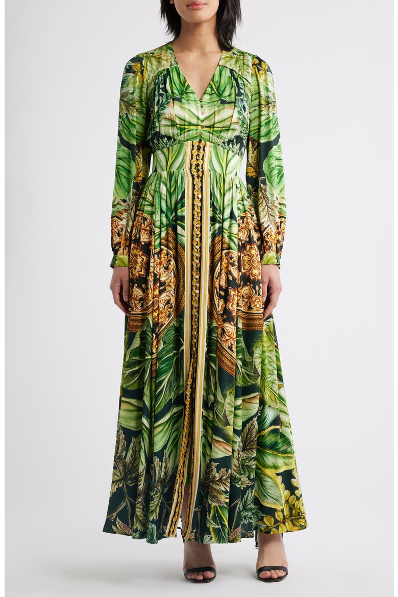 The Alexandria Print Long Sleeve Silk Blend Maxi Dress, Main, color, ATRIUM GARDEN PRINT