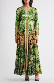 Elie Tahari The Alexandria Print Long Sleeve Silk Blend Maxi Dress