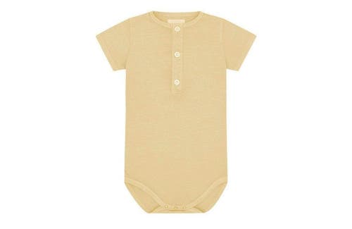 Vild House Of Little Ss Organic Cotton Henley Bodysuit In Sandstone-natural Mineral Dye