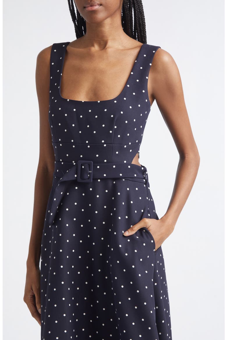 Orielle Polka Dot Midi Dress, Alternate, color, NAVY