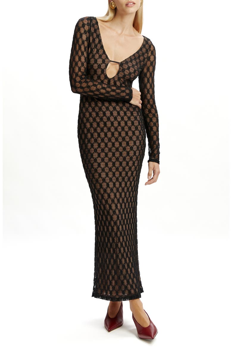 Yazmin Lace Long Sleeve Body-Con Dress, Main, color, BLACK