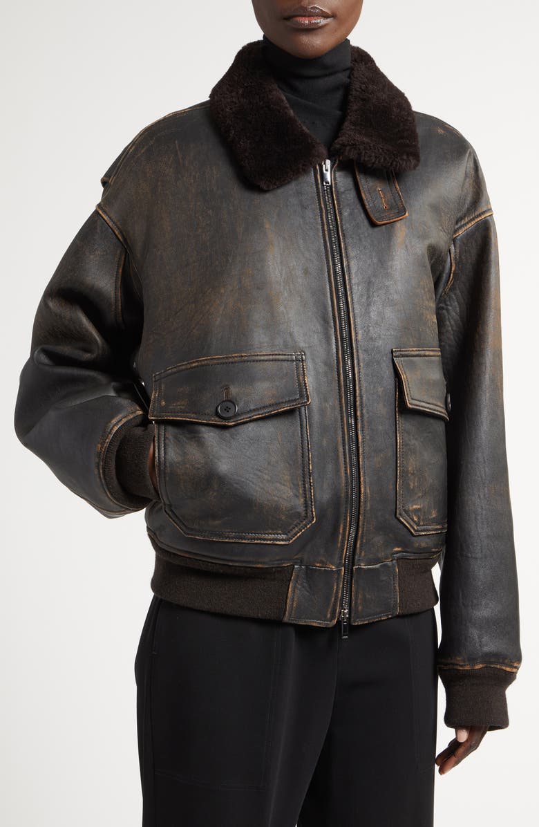 The Row Adonis Leather & Genuine Shearling Bomber Jacket, Alternate, color, 