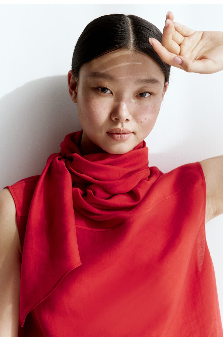 H&M Sleeveless scarf-collar blouse, Main, color, Bright Red