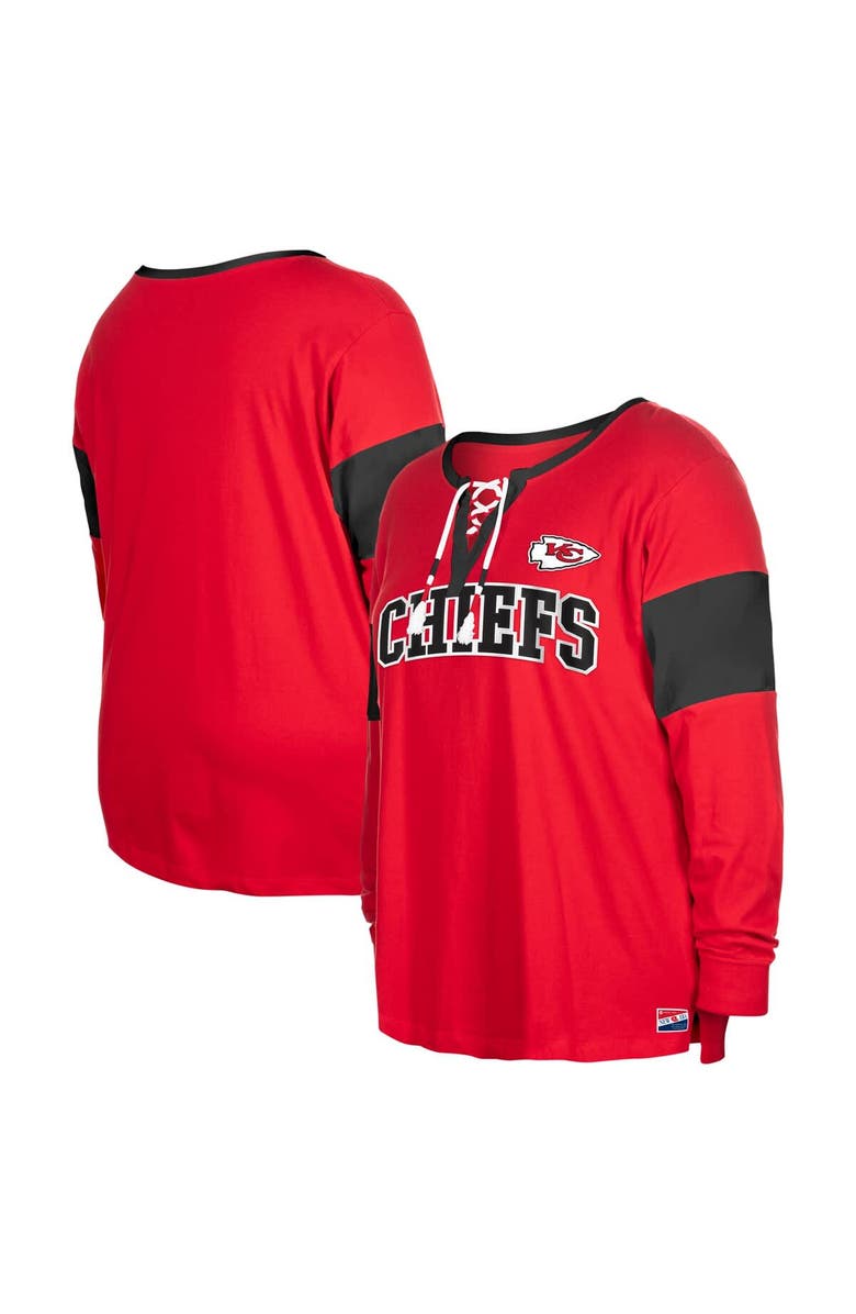 New Era Women's New Era Red Kansas City Chiefs Plus Size Lace-Up Notch Neck Long Sleeve T-Shirt, Main, color, 