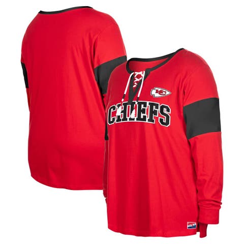 Women's New Era Red Kansas City Chiefs Plus Size Lace-Up Notch Neck Long Sleeve T-Shirt