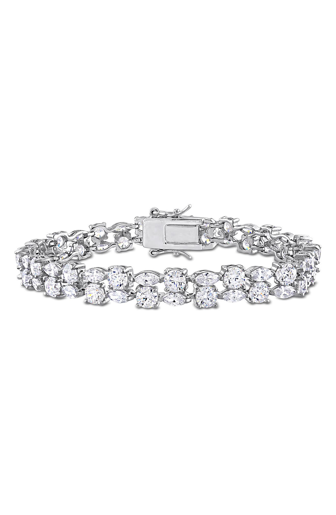 DELMAR Lab-Created White Sapphire Two-Row Bracelet