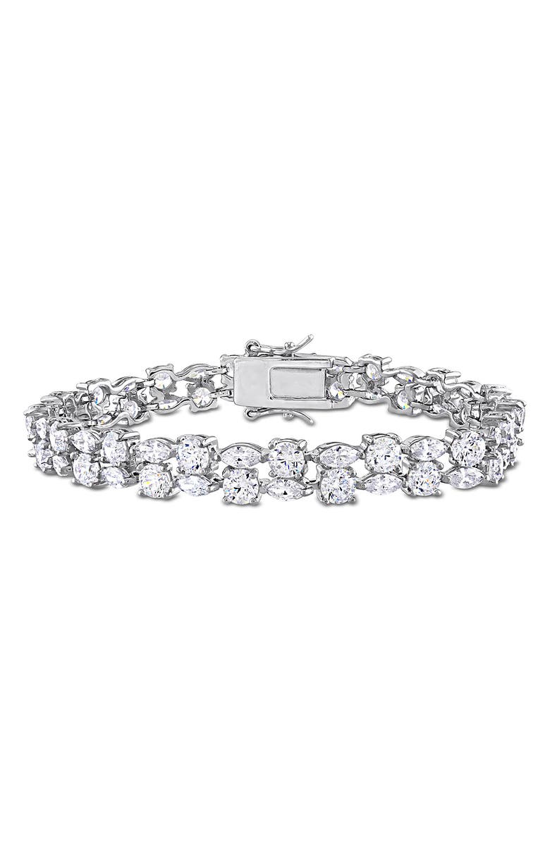 DELMAR Lab-Created White Sapphire Two-Row Bracelet, Main, color, White