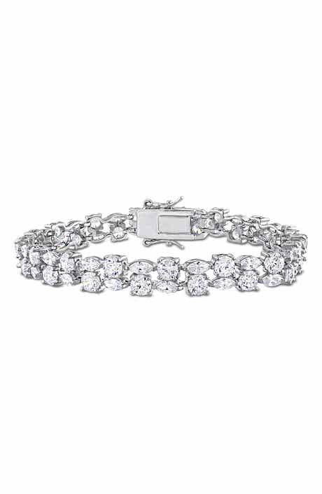 DELMAR Lab-Created White Sapphire Two-Row Bracelet