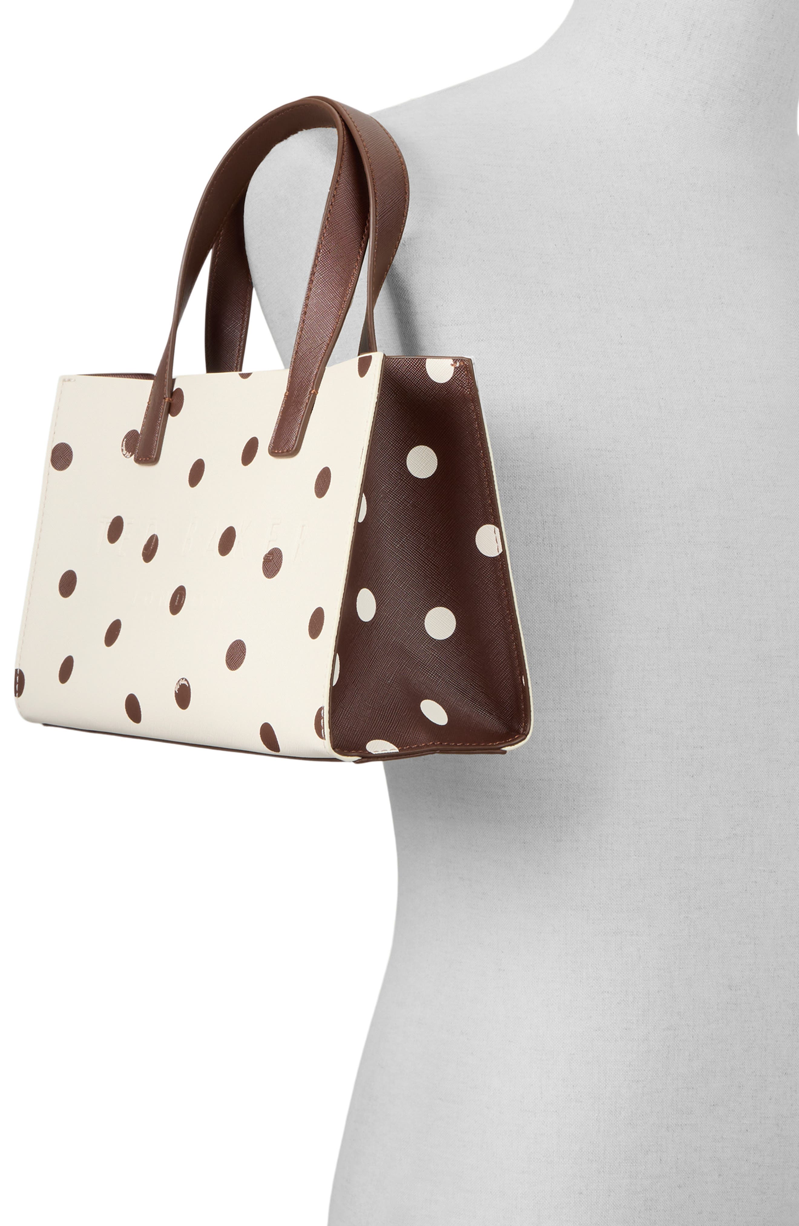Ted Baker Suricon Mini Tote, Alternate, color, Dark Brown/Cream Polkadot