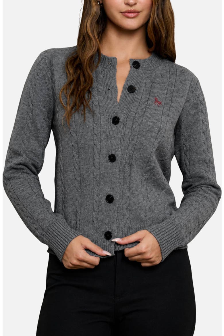 Embroidered Horse Cable Knit Crop Cardigan, Main, color, GREY