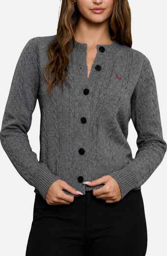 Embroidered Horse Cable Knit Crop Cardigan