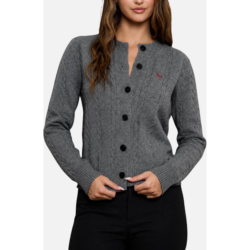Blu Pepper Embroidered Horse Cable Knit Crop Cardigan In Grey