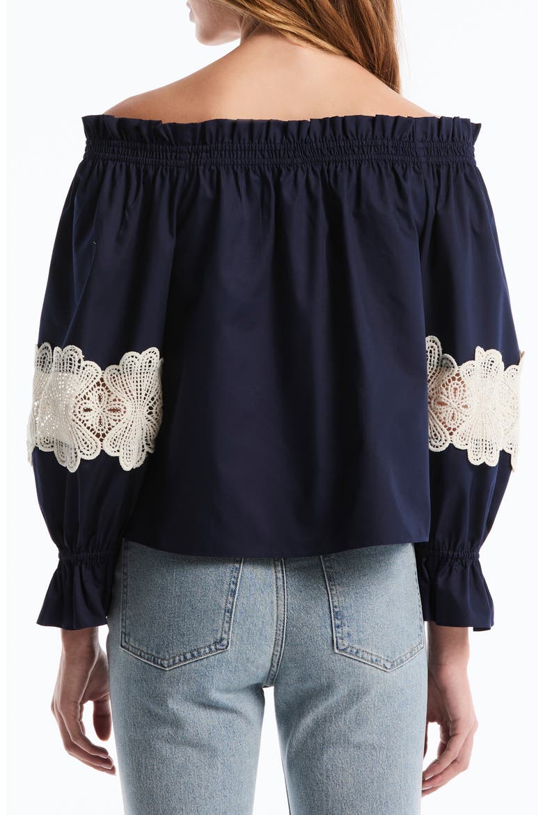 Embroidered Off-the-Shoulder Long Sleeve Top, Alternate, color, PEACOAT