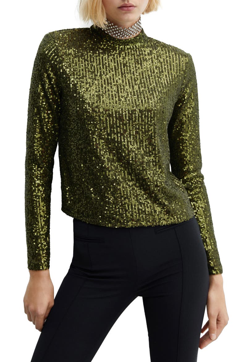 Mock Neck Sequin Top, Main, color, OLIVE GREEN