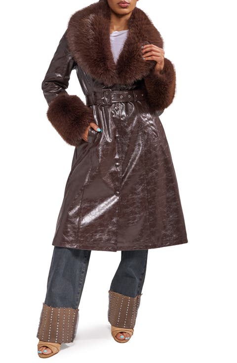 Kaya Trench Coat with Faux Fur Trim