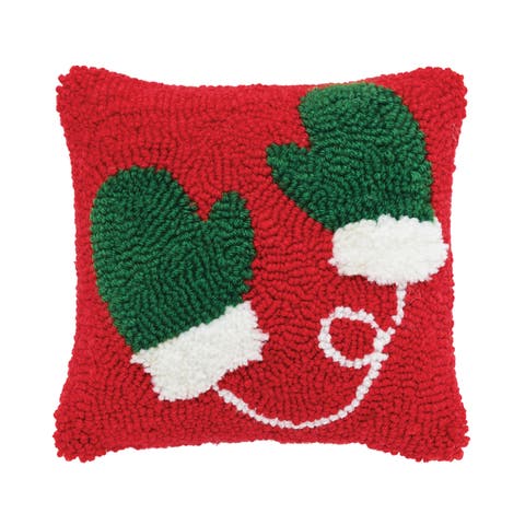 Mittens Hooked Small Christmas Accent Pillow, 8" x 8"