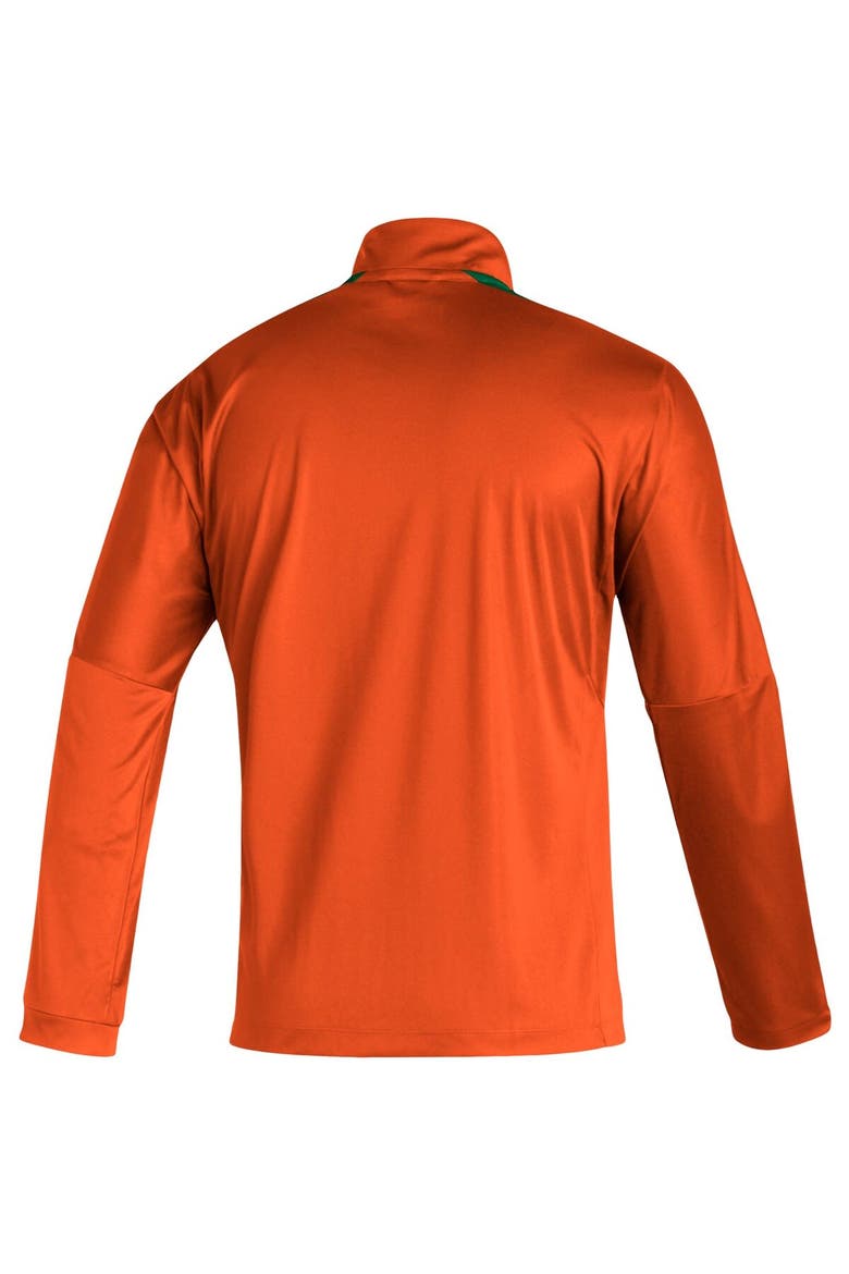 Men's adidas Orange Miami Hurricanes 2021 Sideline Primeblue Quarter-Zip Jacket, Alternate, color, Orange