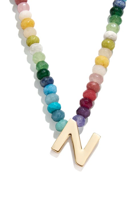 Rainbow Beaded Initial Pendant Necklace