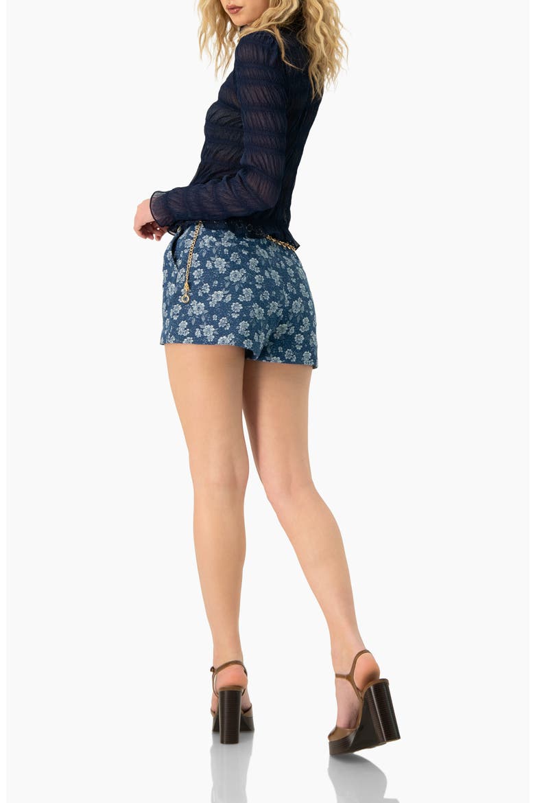 Floral Patterned Denim Shorts, Alternate, color, Navy Blue
