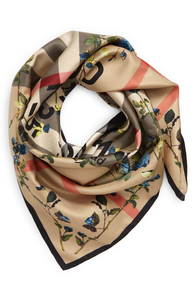Burberry Horseferry Floral Silk Scarf, Alternate, color, 