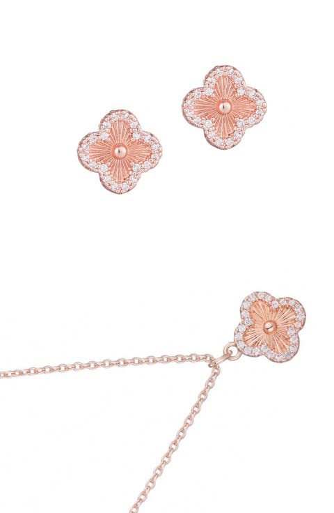 Fluted Clover Stud Earrings & Necklace Set