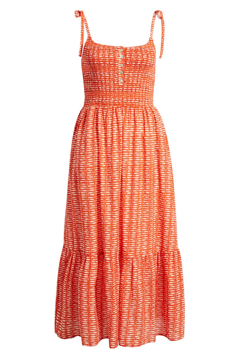 Carmen Tie Strap Ruffle Hem Midi Dress, Alternate, color, SARDINA PRINT