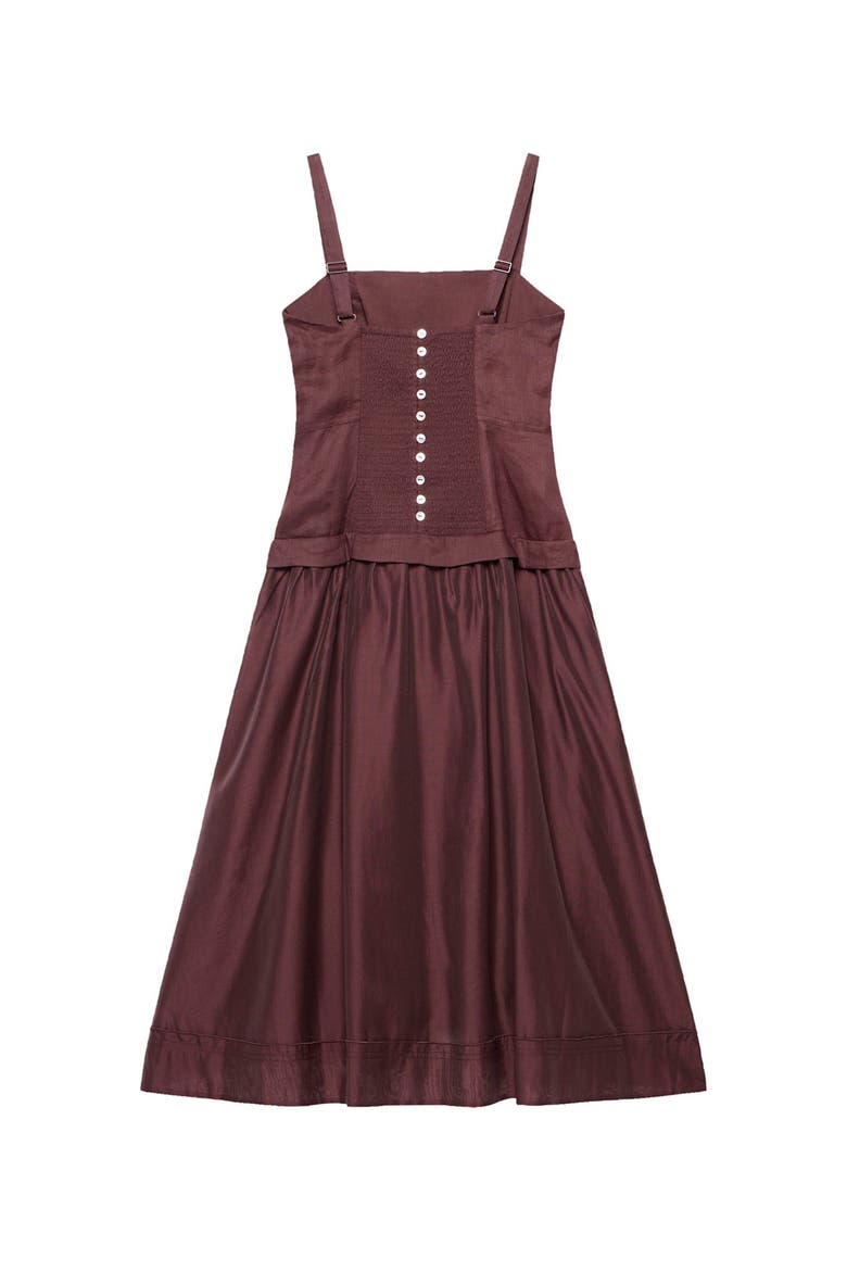 Ramie Drop Waist Midi Dress, Alternate, color, Brown