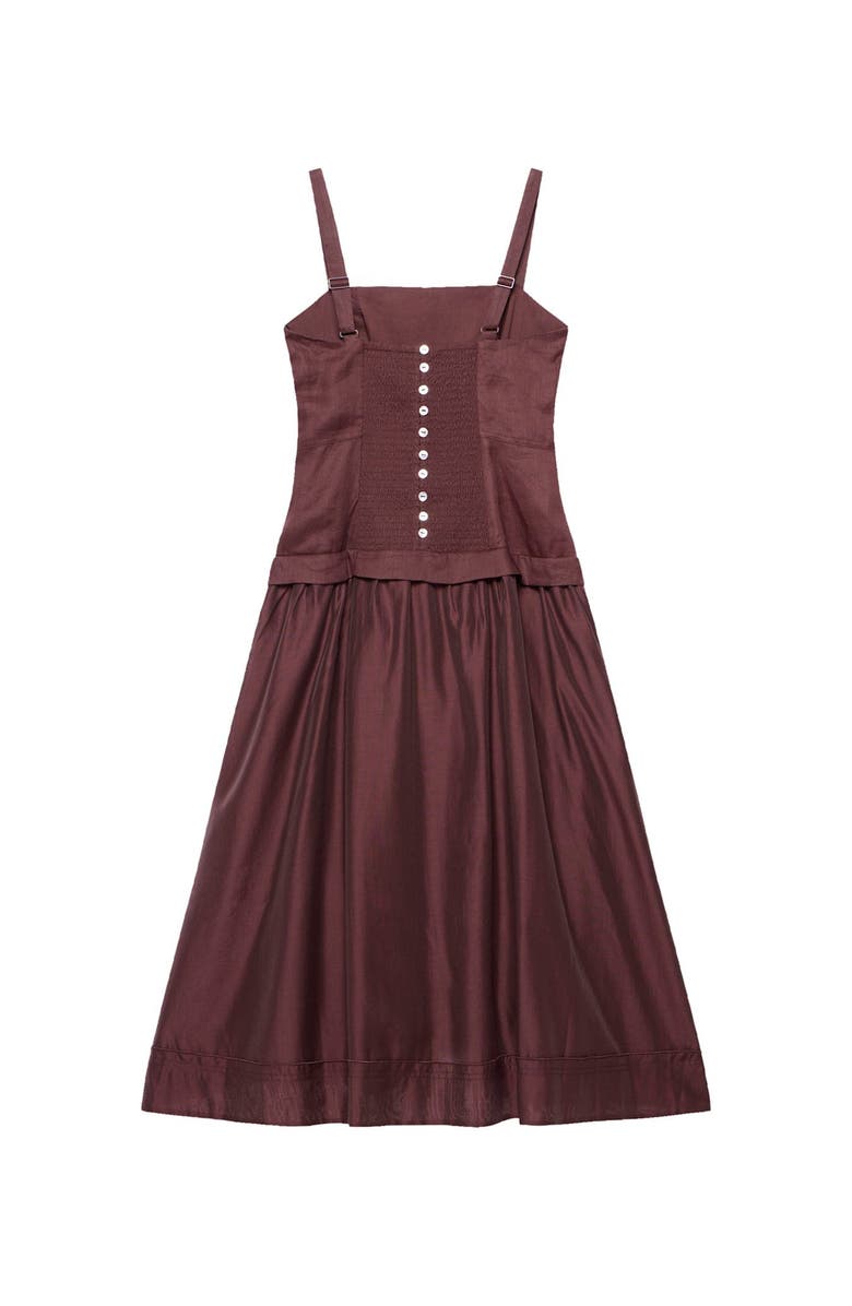 MINT VELVET Ramie Drop Waist Midi Dress, Alternate, color, Brown