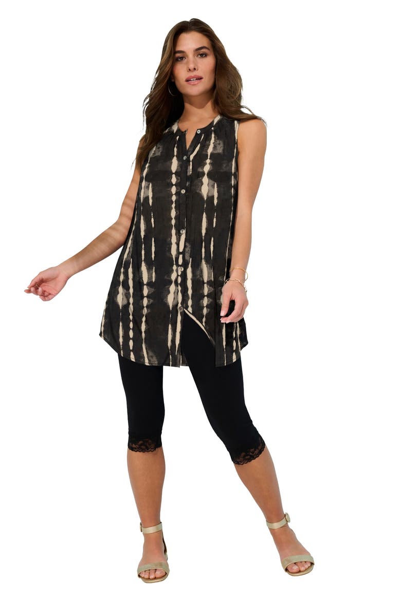 Sleeveless Angelina Tunic, Main, color, BLACK VARIEGATED TIE DYE