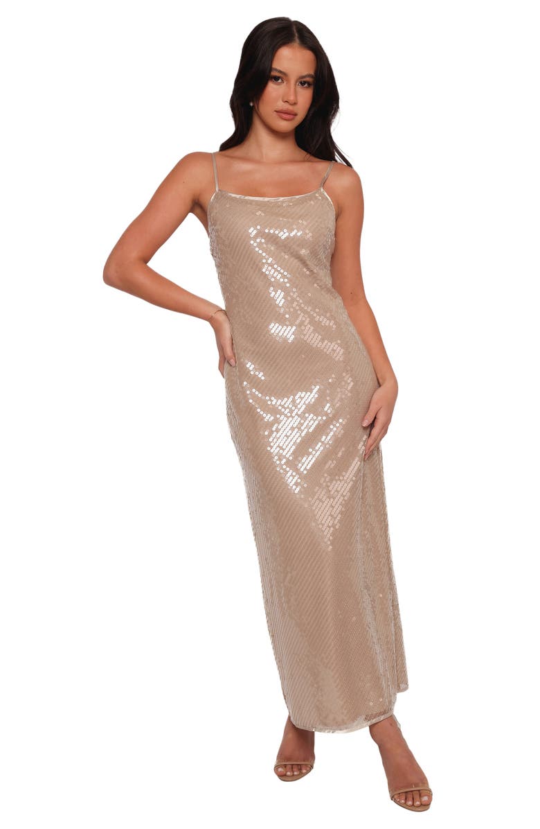 Petal & Pup Karley Sequin Maxi Slipdress, Alternate, color, Beige