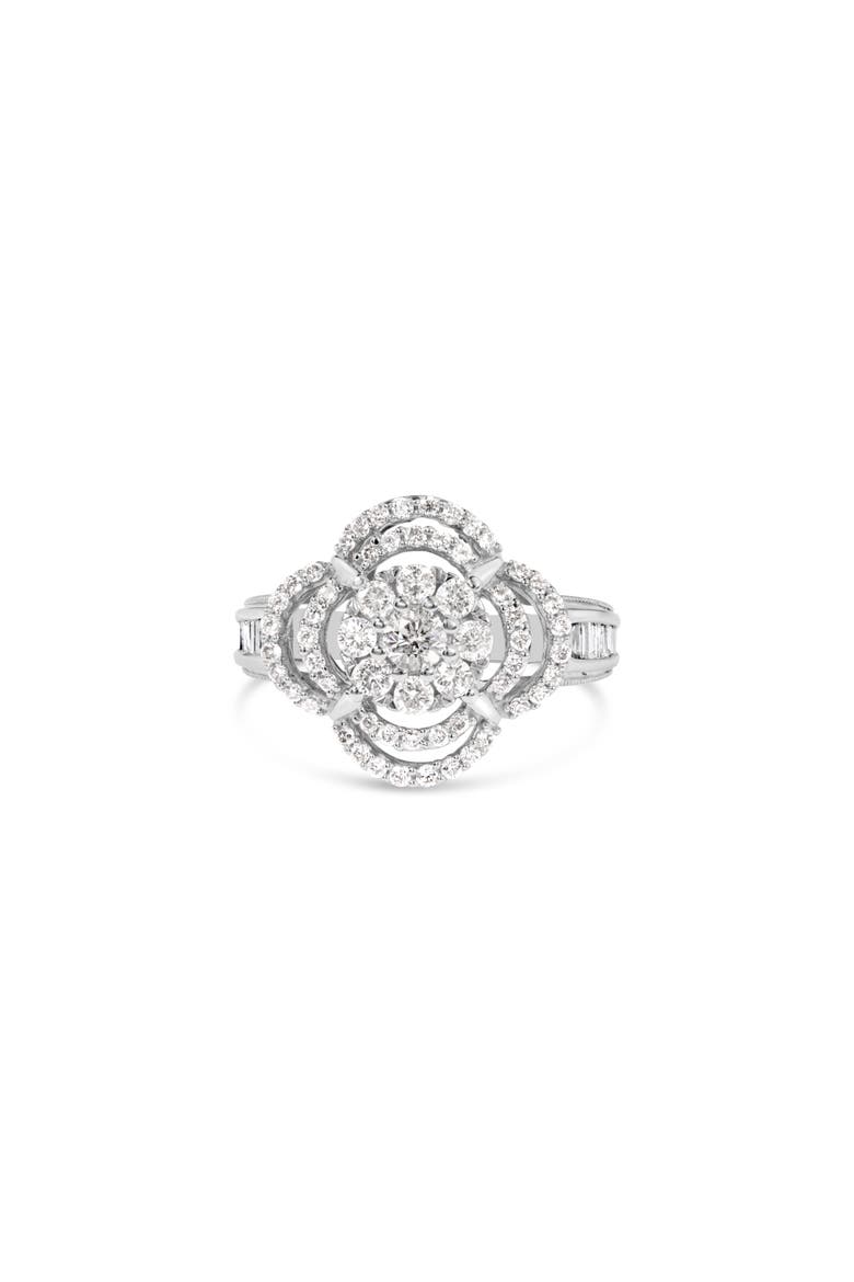 14K White Gold 1.0 Ctw Diamond Floral Cluster Quatrefoil Channel Set Band Cocktail Statement Ring, Alternate, color, White Gold