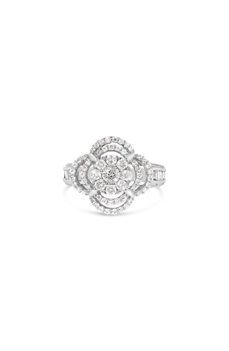 Haus of Brilliance 14K White Gold 1.0 Ctw Diamond Floral Cluster Quatrefoil Channel Set Band Cocktail Statement Ring, Alternate, color, White Gold