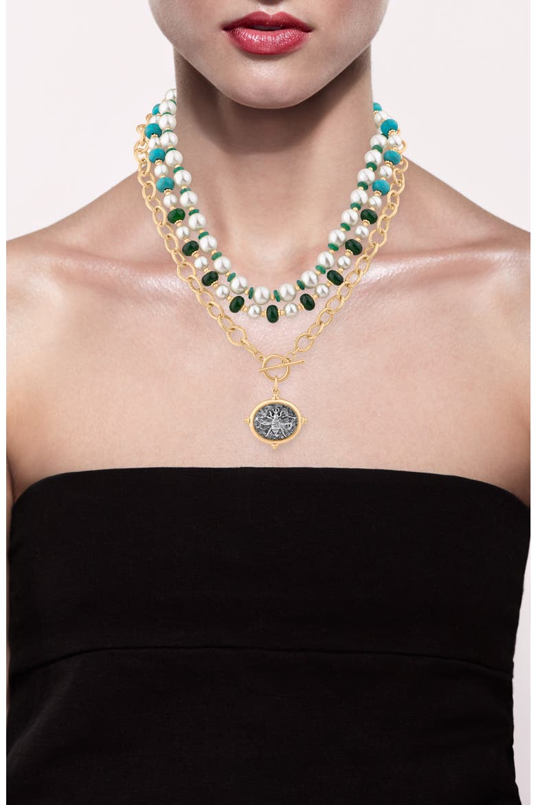 Faux Pearl & Stone Beaded Toggle Charm Necklace (Nordstrom Exclusive), Alternate, color, MULTI/ GOLD