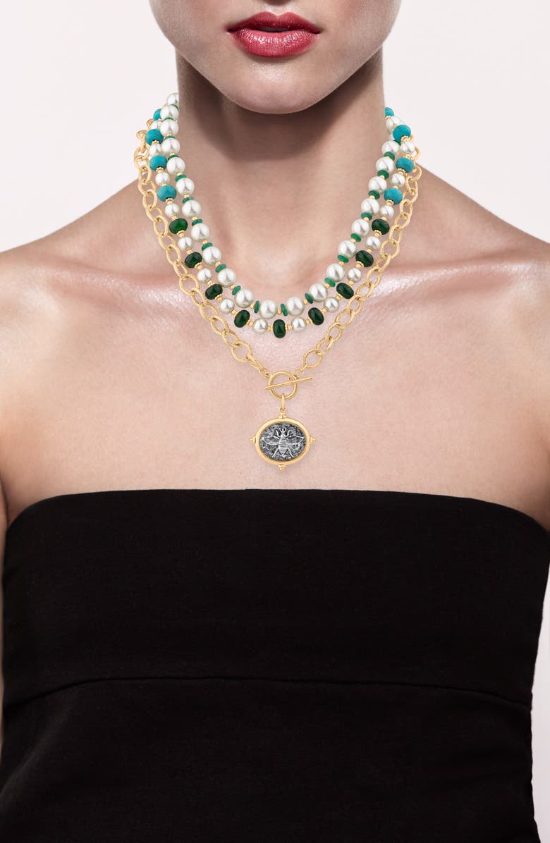 JARDIN Faux Pearl & Stone Beaded Toggle Charm Necklace, Alternate, color, Multi/ Gold