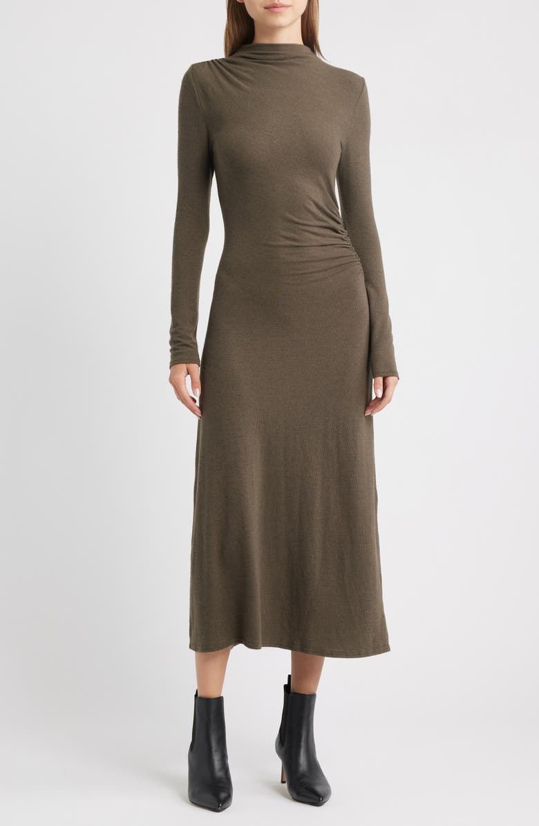Rails Margaret Long Sleeve Knit Midi Dress, Main, color, Heather Olive