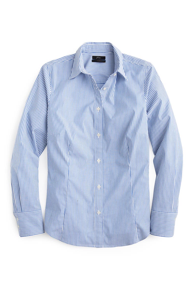 Perfect Stripe Curvy Slim Stretch Shirt, Main, color, BANKER BLUE