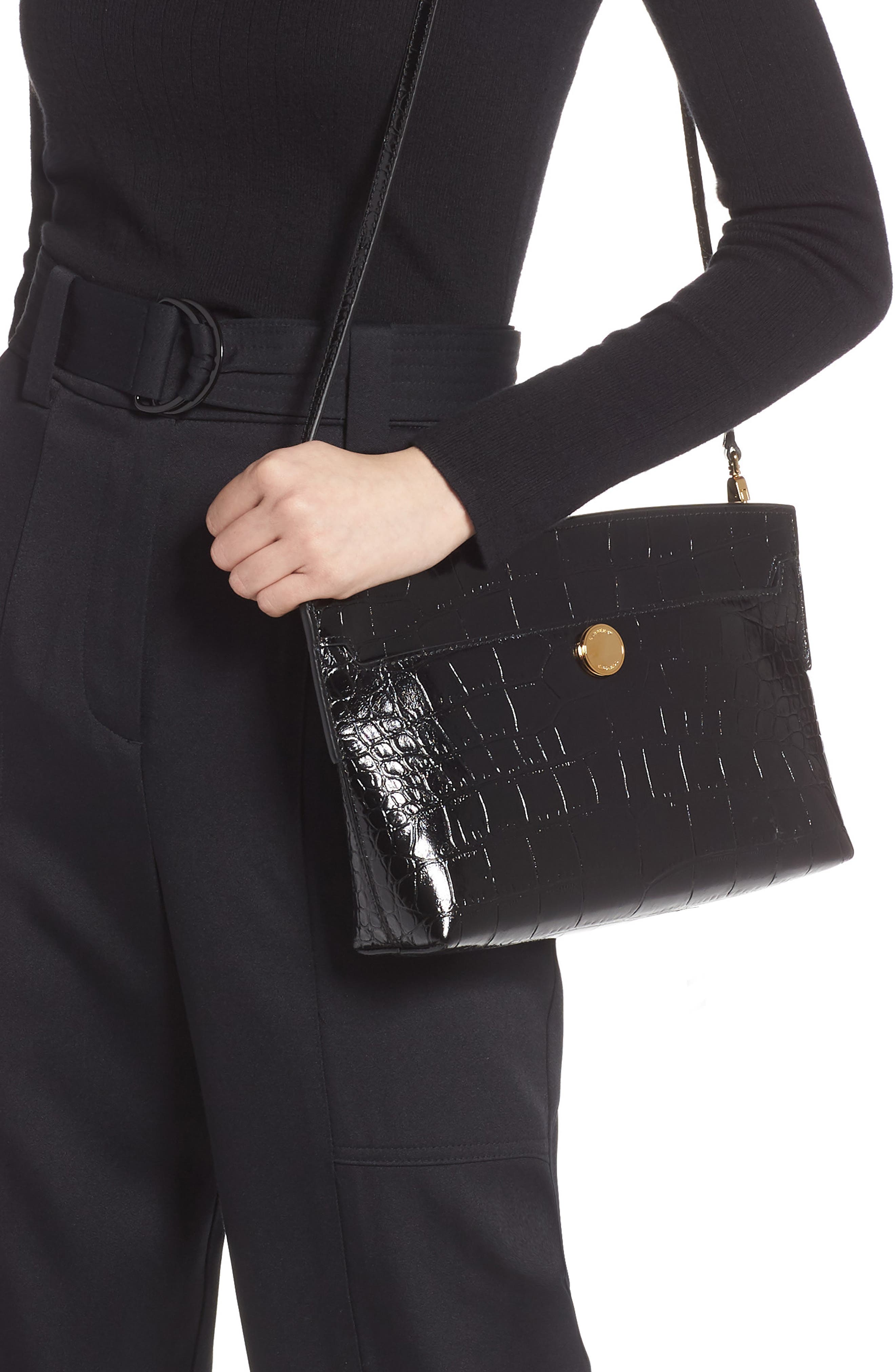 Burberry Society Embossed Leather Clutch, Alternate, color, 