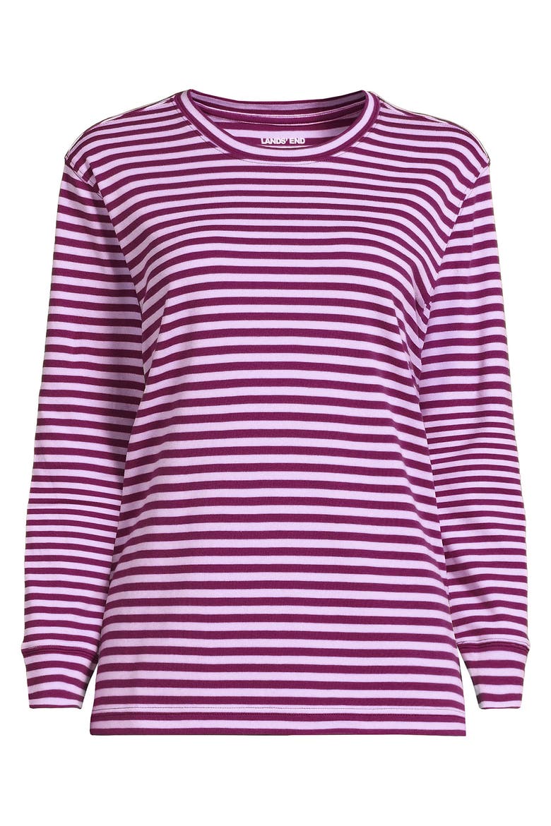 Cotton Relaxed Long Sleeve Crew Neck, Alternate, color, Light Raspberry/Orchid Stripe