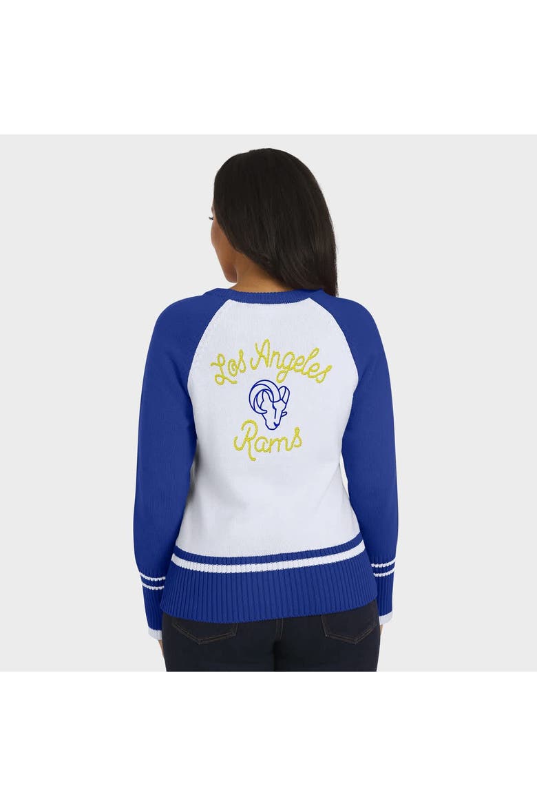 Women's WEAR by Erin Andrews White/Royal Los Angeles Rams Colorblock Raglan Sweater, Alternate, color, White