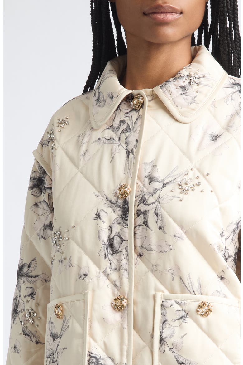 Sketched Floral Alexa Quilted Jacket, Alternate, color, GARDENIA/BLACK