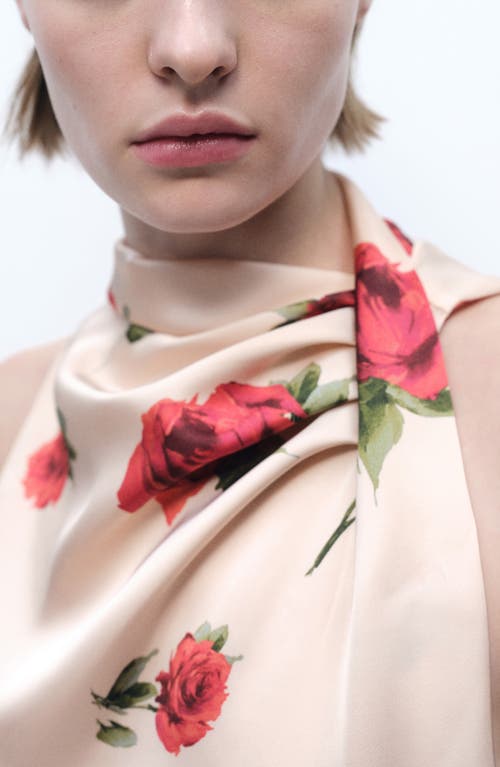 Shop Mango Rose Print Sleeveless Satin Shirt In Ecru