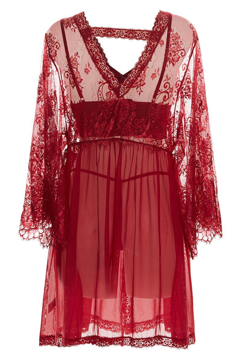 Celine Robe, Bralette & Thong Set, Alternate, color, RED
