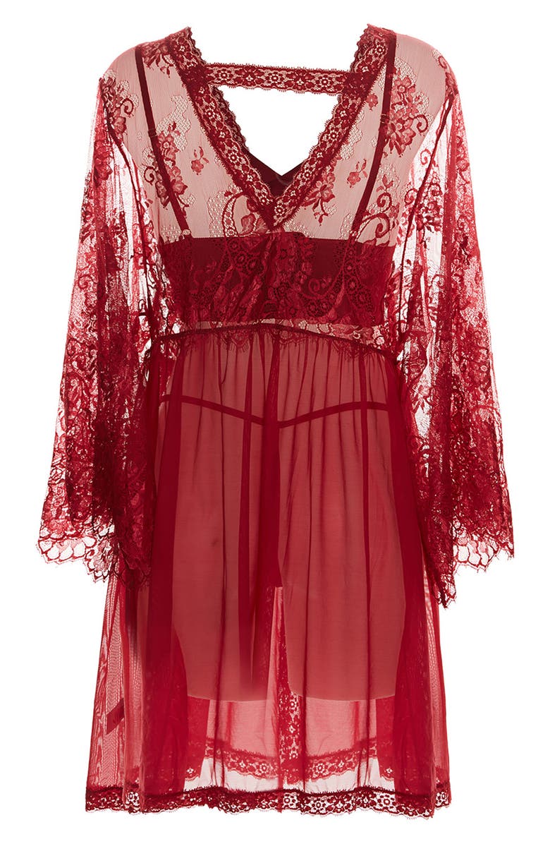 MeMoi Celine Robe, Bralette & Thong Set, Alternate, color, Red