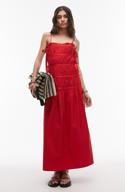 Ruched Cotton Poplin Midi Dress