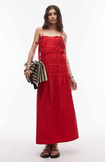 Topshop Ruched Cotton Poplin Midi Dress