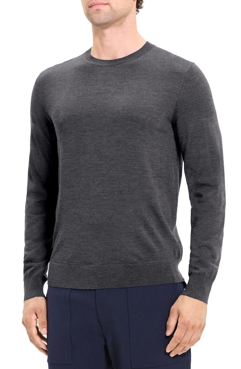 Theory Regal Wool Crewneck Sweater, Alternate, color, Dark Grey Melange